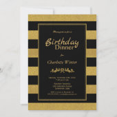 Invitation Parties scintillant noire et or rayé Anniversaire (Devant)