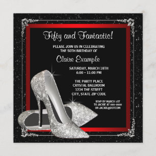 Invitation Parties scintillant noire et rouge haute talon fêt