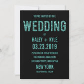 Invitation Parties scintillant noire et turquoise Typographie (Devant)