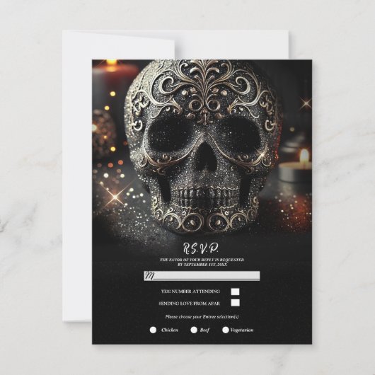 Invitation Parties scintillant noire Glam Sparkle crâne gothi (Devant)
