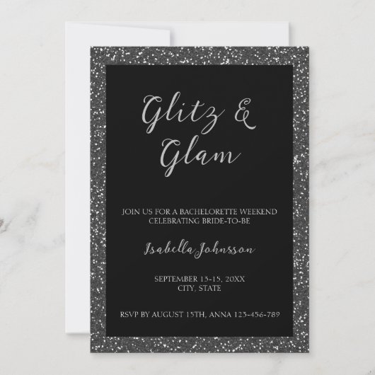 Invitation Parties scintillant noire Glitz & Glam Week-end Ba (Devant)