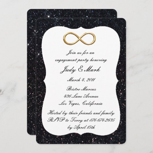 Invitation Parties scintillant noire Gold Infinity Partie d'e (Devant / Derrière)