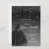 Invitation Parties scintillant noire goutte Quinceanera Anniv (Devant)