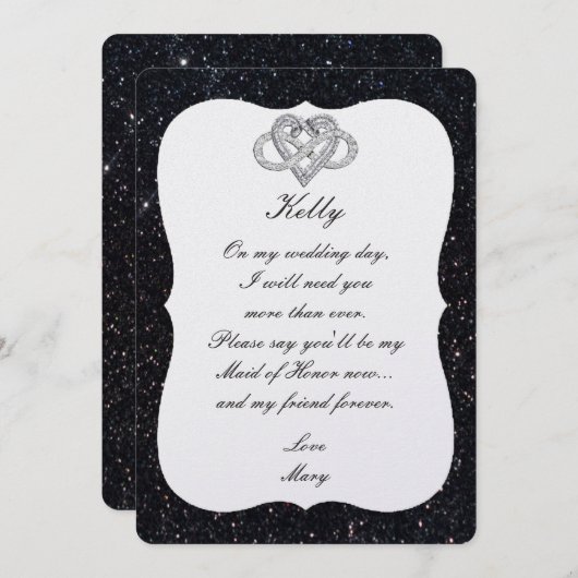 Invitation Parties scintillant Noire Infinité Coeur Maid Of H (Devant / Derrière)