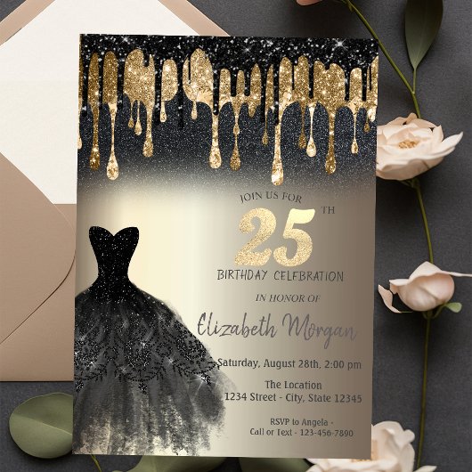 Invitation Parties scintillant noire Lecteurs Robe noire Or 2