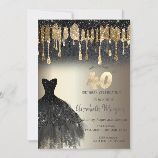 Invitation Parties scintillant noire Lecteurs Robe noire Or 4 (Devant)