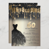 Invitation Parties scintillant noire Lecteurs Robe noire Or 6 (Devant / Derrière)