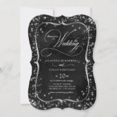 Invitation Parties scintillant noire Mariage en argent (Devant)