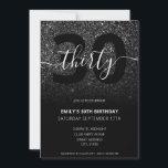Invitation Parties scintillant noire moderne élégant 30e anni<br><div class="desc">Parties scintillant Noire Elégante Moderne Invitation 30e Anniversaire. Conception minimaliste de modèle d'invitation de 30e anniversaire avec élégante calligraphie écriture manuscrite.</div>