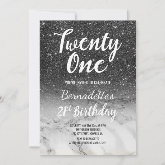 Invitation Parties scintillant noire moderne marbre ombre 21e (Devant)