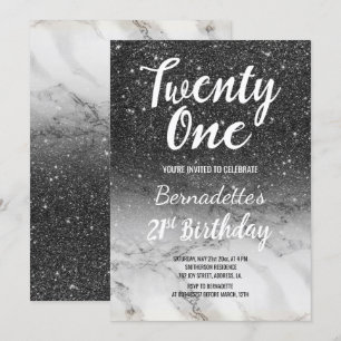 Invitation Parties scintillant noire moderne marbre ombre 21e