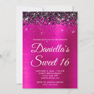 Invitation Parties scintillant noire mousseuse Hot rose Foil 