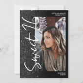 Invitation Parties scintillant noire ombre script 4 photos Sw (Devant)