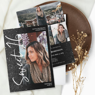 Invitation Parties scintillant noire ombre script 4 photos Sw