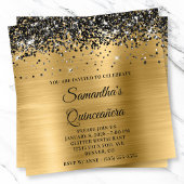 Invitation Parties scintillant Noire Or métal Look Quinceaner