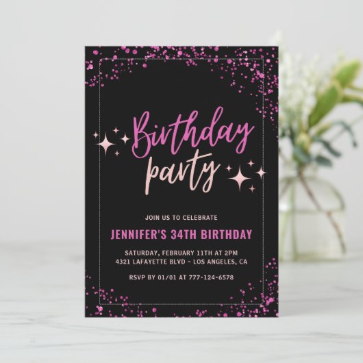 Invitation Parties scintillant noire rose glam 34e anniversai (Debout devant)