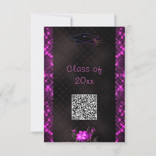 Invitation Parties scintillant noire rose QR Code Graduation (Dos)