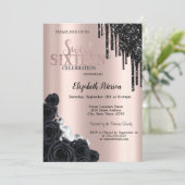 Invitation Parties scintillant noire, Roses, Rose Gold Sweet  (Debout devant)