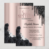 Invitation Parties scintillant noire, Roses, Rose Gold Sweet  (Devant / Derrière)