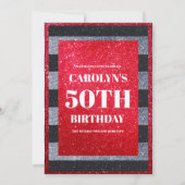 Invitation Parties scintillant noire rouge blanc fête d'anniv (Devant)