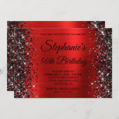 Invitation Parties scintillant noire Rouge fantaisie Monogram (Devant / Derrière)