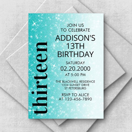 Invitation Parties scintillant noire turquoise