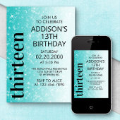 Invitation Parties scintillant noire turquoise