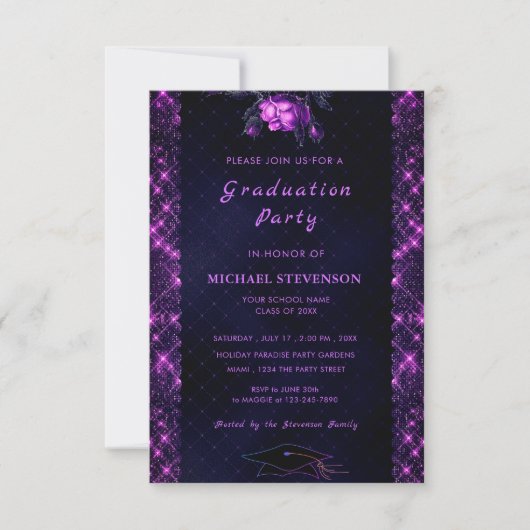Invitation Parties scintillant noire violette Sparkly Graduat (Devant)