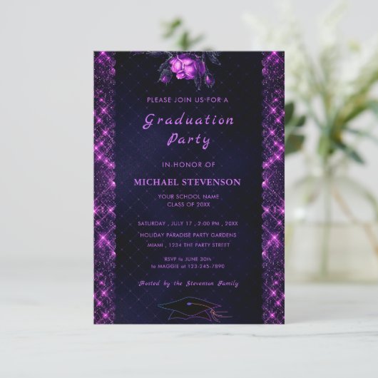 Invitation Parties scintillant noire violette Sparkly Graduat (Debout devant)