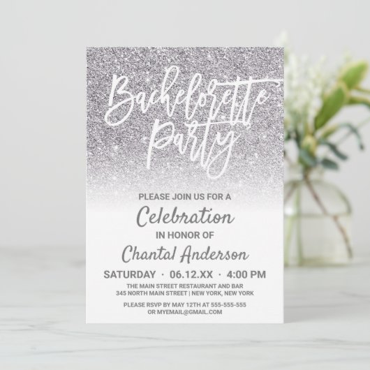 Invitation Parties scintillant Ombre Bachelorette en argent b (Debout devant)
