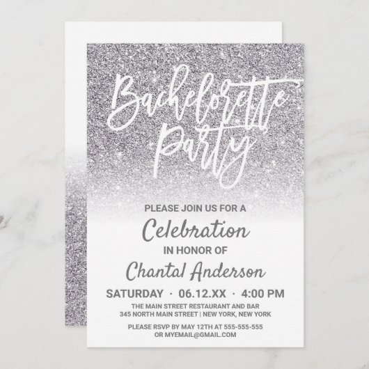 Invitation Parties scintillant Ombre Bachelorette en argent b (Devant / Derrière)