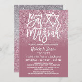 Invitation Parties scintillant Ombre Bat mitzvah Cassis Pink (Devant / Derrière)