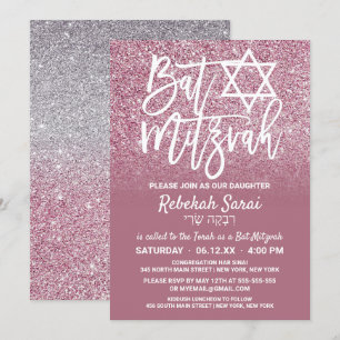 Invitation Parties scintillant Ombre Bat mitzvah Cassis Pink 