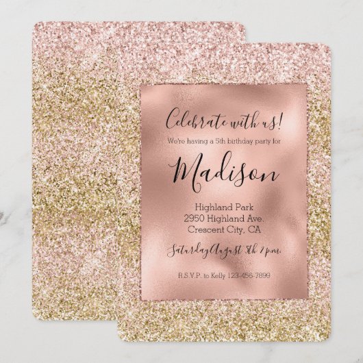 Invitation Parties scintillant Ombre de la fille brillante d' (Devant / Derrière)
