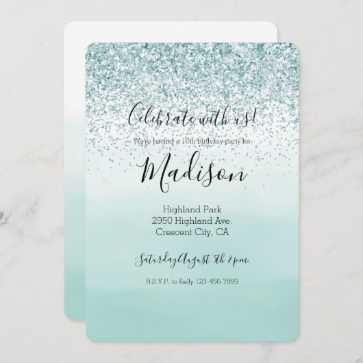 Invitation Parties scintillant Ombre de menthe (Devant / Derrière)
