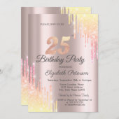 Invitation Parties scintillant Ombre Drips 25e fête d'anniver (Devant / Derrière)
