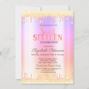 Invitation Parties scintillant Ombre moderne Drips Sweet 16 I