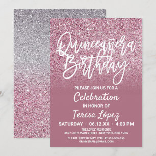 Invitation Parties scintillant Ombre Quinceañera Cassis Pink 