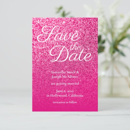 Invitation Parties scintillant Ombre rose chaud Enregistrer l (Debout devant)