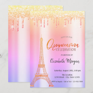 Invitation Parties scintillant Ombre, Tour Eiffel Quinceañera
