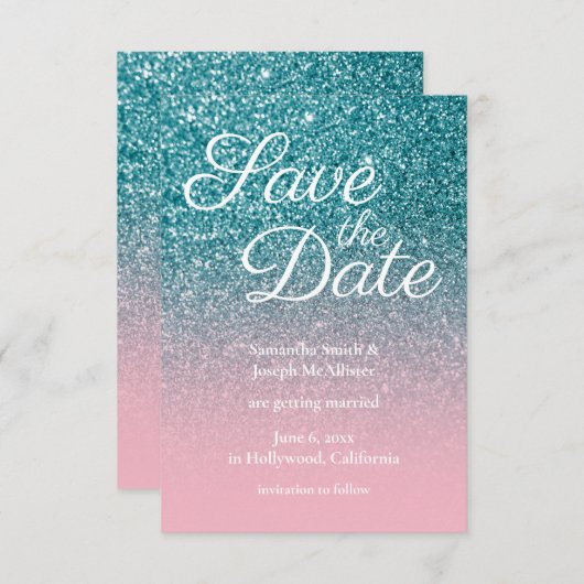Invitation Parties scintillant Ombre turquoise et rose Enregi (Devant / Derrière)