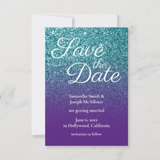 Invitation Parties scintillant Ombre turquoise et violette En (Devant)