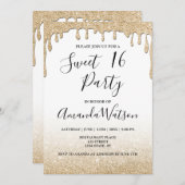 Invitation Parties scintillant or à goutte d'or moderne fauss (Devant / Derrière)