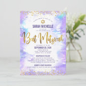 Invitation Parties scintillant or bat mitzvah Aquarelle viole (Debout devant)
