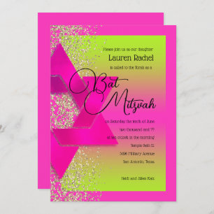 Invitation Parties scintillant or bat mitzvah Pink Green Ombr