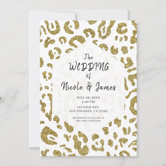 Invitation Parties scintillant or blanc Cheetah Leopard Chic  (Devant)