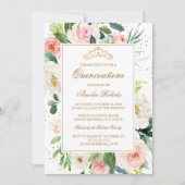Invitation Parties scintillant Or Blush Floral Quinceanera An (Devant)