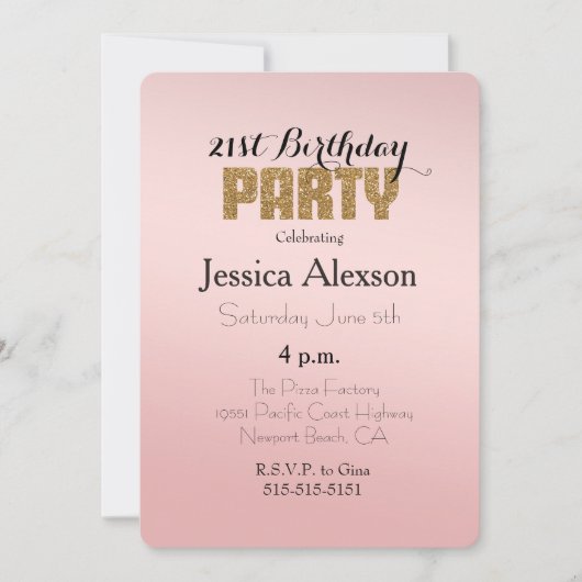 Invitation Parties scintillant or Blush Pink Ombre (Devant)