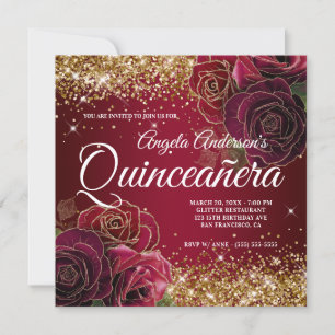 Invitation Parties scintillant or brillant Rose rouge foncé Q