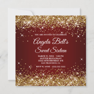 Invitation Parties scintillant or brillant Sweet sixteen roug